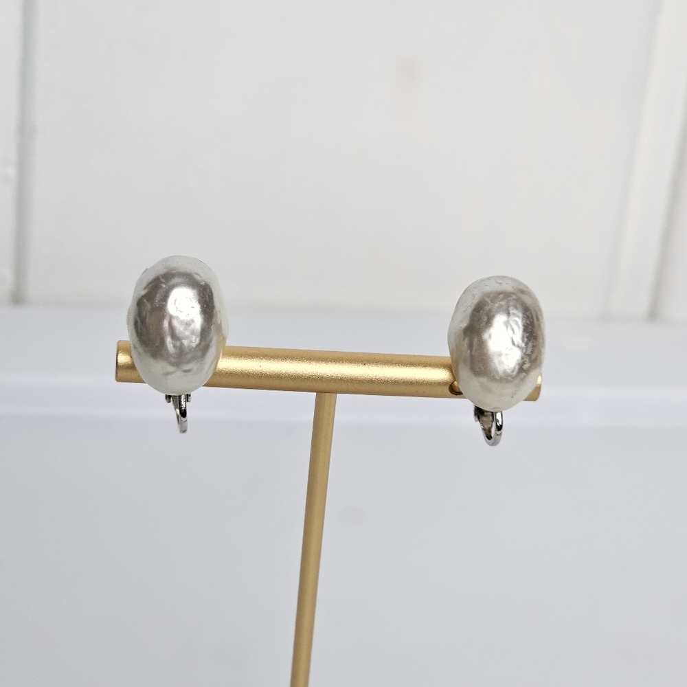 Vintage Kenneth Lane Faux Pearl Clip On Earrings Signed Circa 1990s